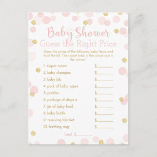 Rosa & Guld Baby Shower Gissa det Prisa spelkortet Inbjudan Vykort