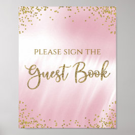 Rosa Guld Baby Shower Guest Bok Bord-skylt Poster