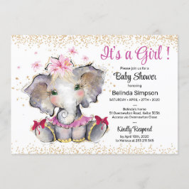 Rosa Guld Baby Shower-inbjudan Baby Elephant Inbjudningar