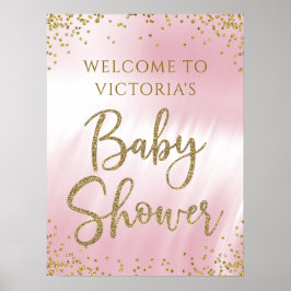Rosa Guld Baby Shower Välkomstskylt Poster