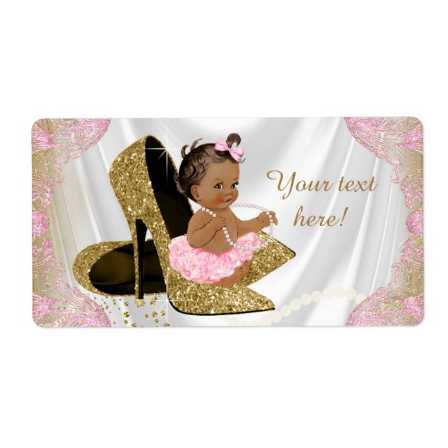 Rosa Guld Baby Shower Vattenflasketiketter Fraktsedel (Framsidan)