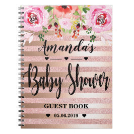 Rosa guld- baby showerGuestbook för blommigt mig Anteckningsbok