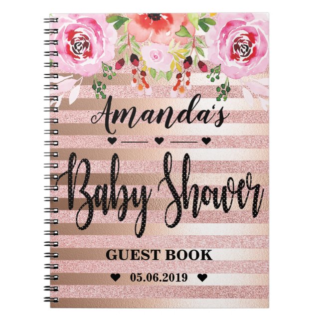 Rosa guld- baby showerGuestbook för blommigt mig Anteckningsbok (Framsidan)