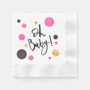 Rosa & guld- baby showerservetter för flicka - Oh Pappersservett