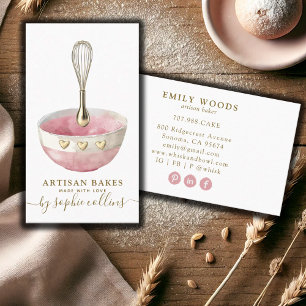 Rosa Guld Baker Watercolor Bakery Pastry Chef Visitkort