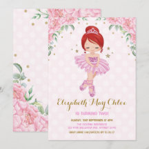 Rosa Guld Ballerina Birthday Inbjudan Princess Par