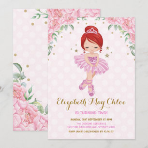 Rosa Guld Ballerina Birthday Inbjudan Princess Par