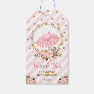 Rosa & Guld Ballerina Tutu Baby Shower Birthday Presentetikett