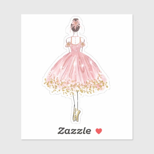 Rosa/Guld Ballerina, vinylsticker Klistermärken (Ark)