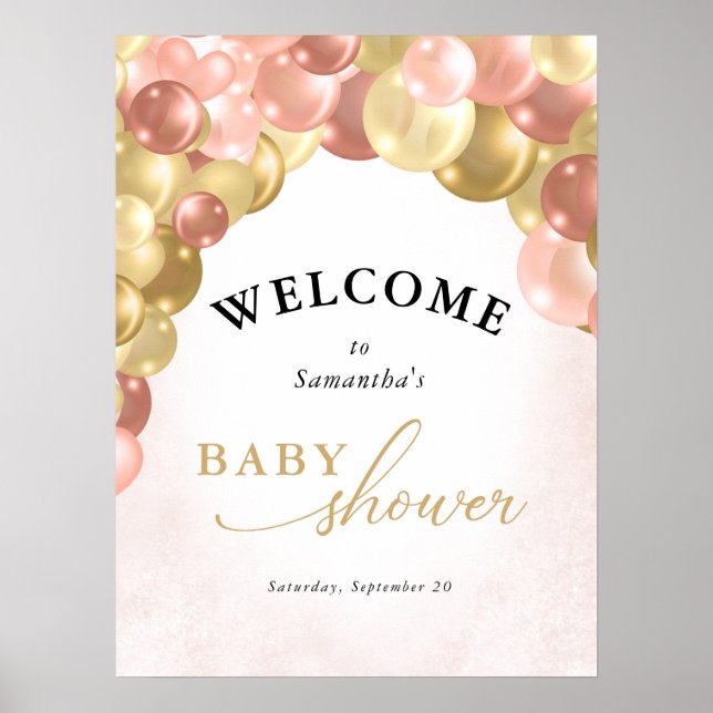 Rosa & Guld Balloon Arch Boy Shower Poster (Framsidan)