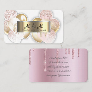 Rosa Guld Balloons White Real Gold Foil Visitkort