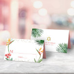 Rosa Guld Bat mitzvah Tropiska Blommigten Vattenfä Placeringskort<br><div class="desc">Inget Bat mitzvah party är färdigt utan platskort för personlig. Låt din favorit Bat mitzvah vara stolt, glädjas och fira hennes milstolpe på hennes perfekt samordnade party. Snyggt, bedövande, färgstark, tropisk vattenfärgsfågel av paradisblommor, faux guld Star av David och glitter punkter, tillsammans med ro rosa modern sans serif-typ, täcker över...</div>