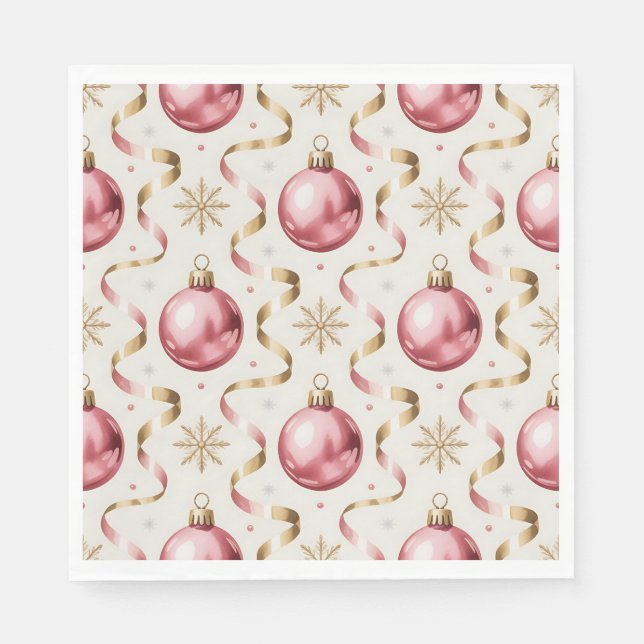Rosa Guld Bauble Lyx Jul Holiday Pappersservett (Framsidan)