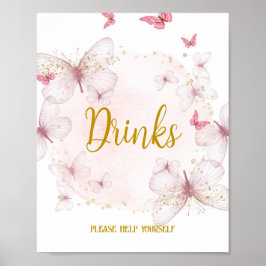 Rosa & Guld Birthday Drinks Bord Sign Poster