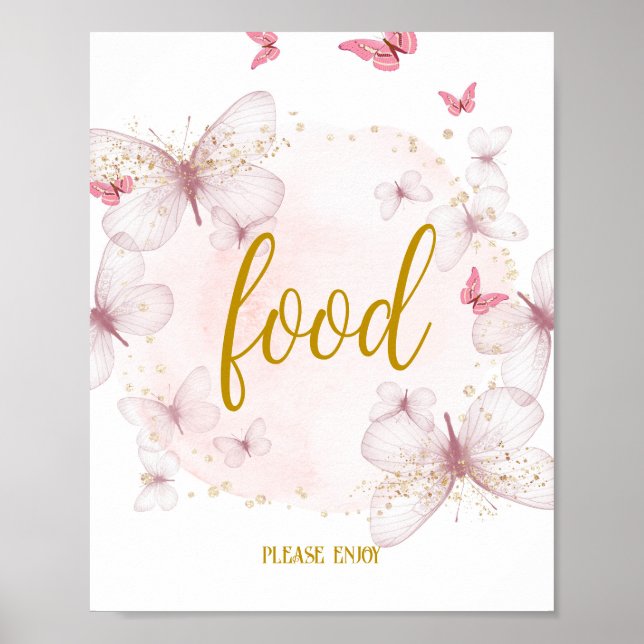 Rosa & Guld Birthday Food Bord Sign Poster (Framsidan)