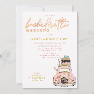 Rosa Guld Black Car Bachelorette Helg Inbjudningar