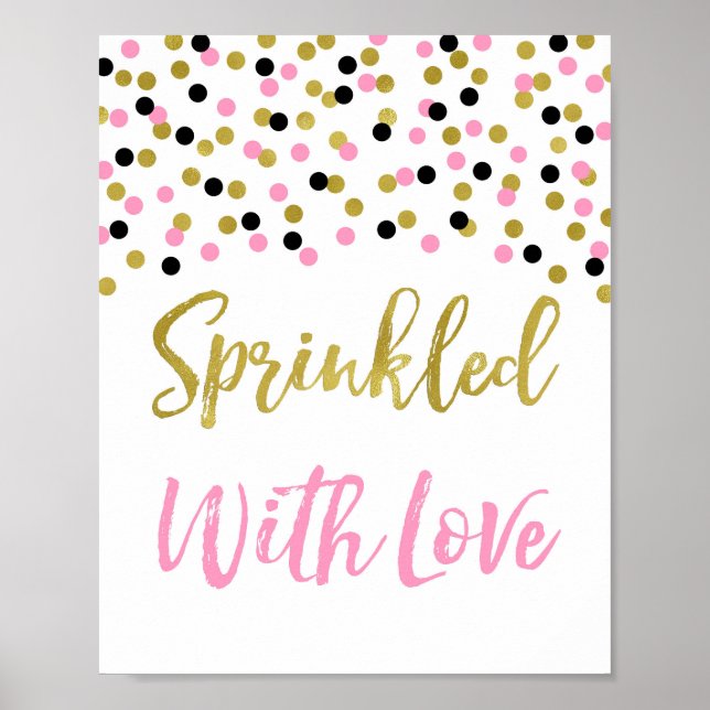 Rosa Guld Black Confetti Sprinkled med Kärlek-teck Poster (Framsidan)