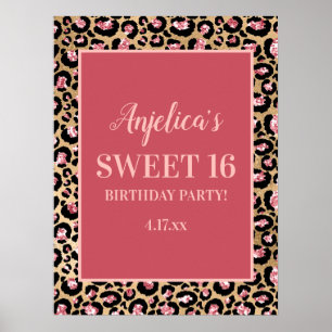 Rosa Guld Black Leopard Print Girl 16 Poster