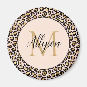 Rosa Guld Black Leopard Skriv ut Monogram Magnet