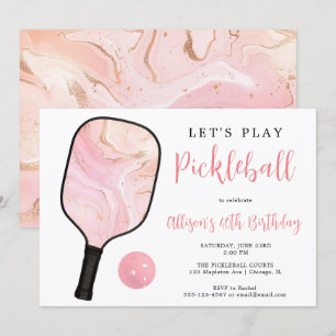 Rosa guld Black Pickleball födelsedagsfest Inbjudningar