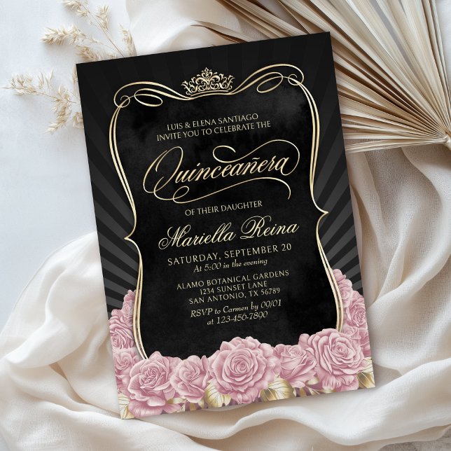  Rosa Guld Black Quinceañera Inbjudningar (Skapare uppladdad)