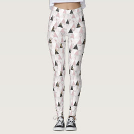 Rosa Guld Black White Marble Geometric Yoga Leggings
