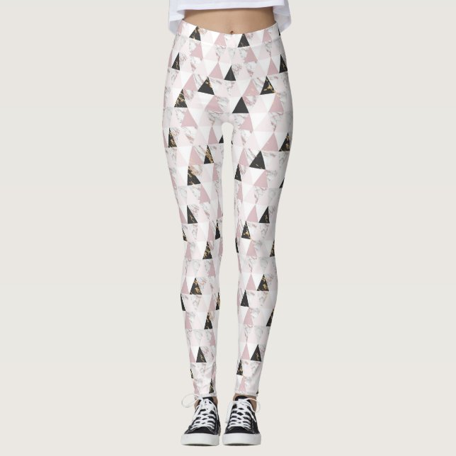 Rosa Guld Black White Marble Geometric Yoga Leggings (Framsida)