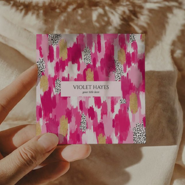 Rosa Guld Black White Polka Dot Push Stroke Fyrkantigt Visitkort (Skapare uppladdad)