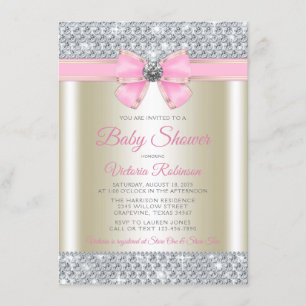 Rosa Guld Bling Glam Babyflicka Kalas Inbjudningar