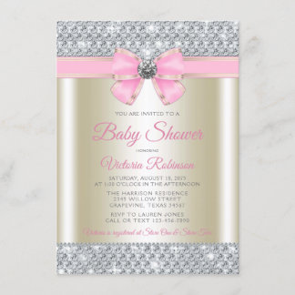 Rosa Guld Bling Glam Babyflicka Kalas Inbjudningar