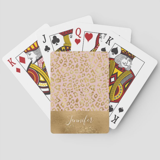 Rosa Guld Bling Luxury Gnistra Leopard Skriv ut Casinokort (Baksidan)