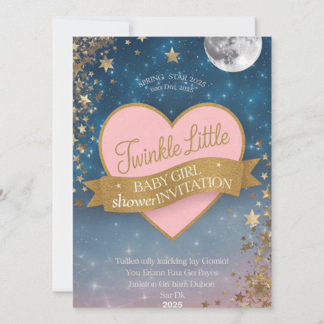 Rosa Guld Blinka Lilla Stjärna Babyflicka Babyshow (Framsida)