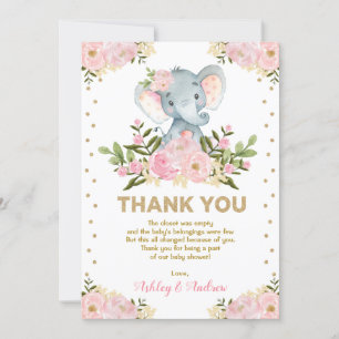 Rosa guld- blom- baby shower för gullig tack kort