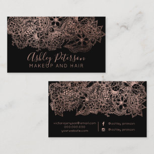 Rosa guld- blom- makeuphårtypografi visitkort