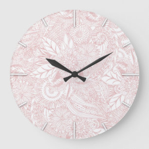 Rosa guld- blom- mandaladesign för elegant faux stor klocka