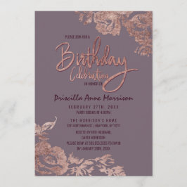 Rosa guld- blom- purpurfärgad Mauve födelsedag för Inbjudningar