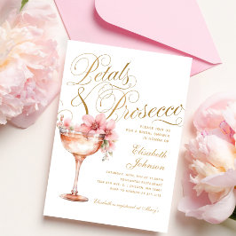 Rosa Guld Blomblad & Prosecco Bröllopsdusch Inbjudningar