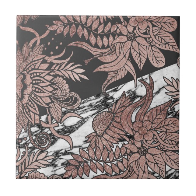 Rosa guld blommar och det moderna svart- och kakelplatta (Framsidan)