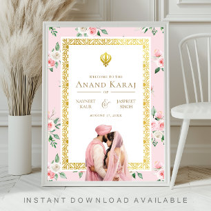 Rosa Guld Blommig Anand Karaj Bröllops Välkomstsky Poster