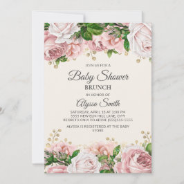 Rosa Guld Blommig Baby Shower Brunch Inbjudningar