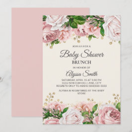 Rosa Guld Blommig Baby Shower Brunch Inbjudningar