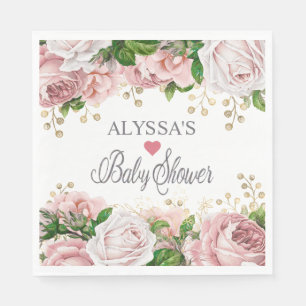 Rosa guld blommig baby shower för liten flicka pappersservett