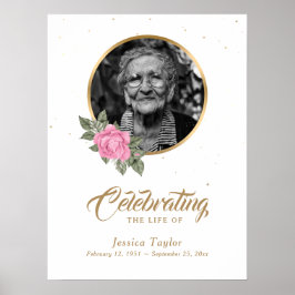 Rosa Guld Blommig Begravning Foto Välkomstskylt Poster