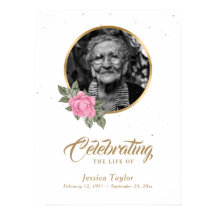 Rosa guld blommig begravningsfoto välkomstskylt