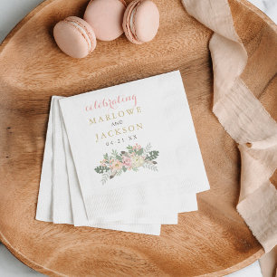 Rosa Guld Blommig Boho Bröllopsmonogram Pappersservett