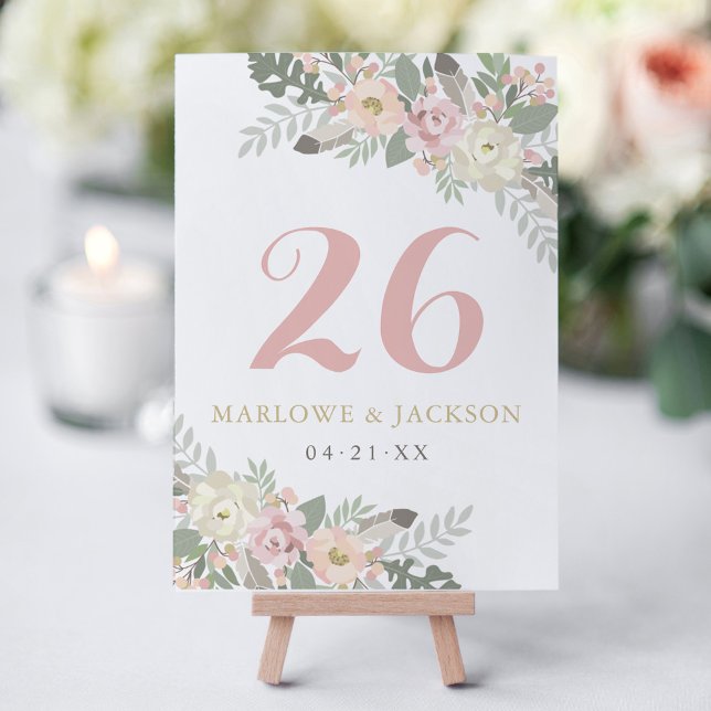 Rosa Guld Blommig Bordnummerkort Inbjudningar (Skapare uppladdad)