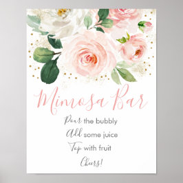 Rosa guld blommig bröllopsmimosa-bar poster