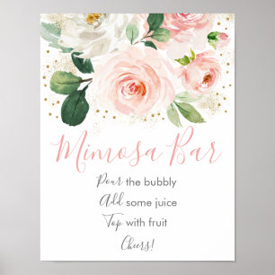Rosa guld blommig bröllopsmimosa-bar poster