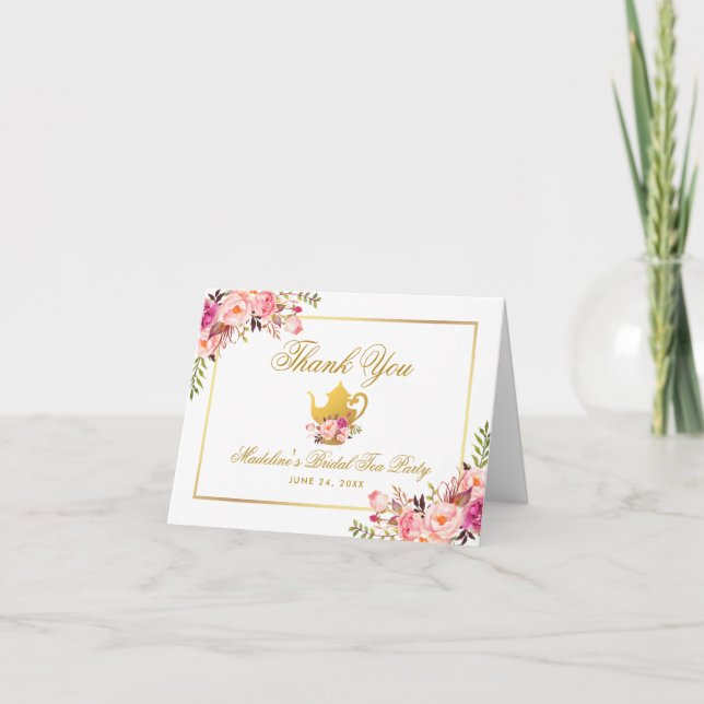 Rosa Guld Blommig Bröllopste Bröllopsfest Tack Kor Kort (Framsida)