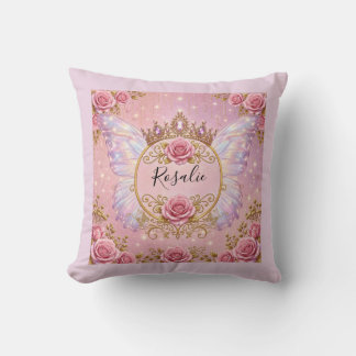 Rosa & Guld Blommig Feprinsessa Rosor Fjäril Kudde